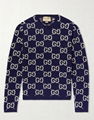 Gucci Logo Jacquard Cotton Sweater Men Wool GG Sweatershirt 