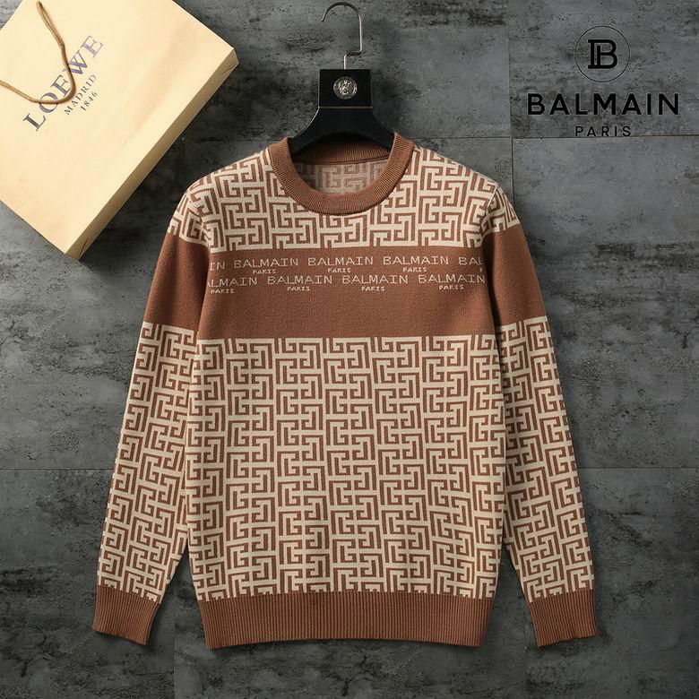 Balmain PB-Monogram Print Sweatshirt Men Striped Wool Sweater 3