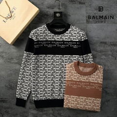 Balmain PB-Monogram Print Sweatshirt Men Striped Wool Sweater