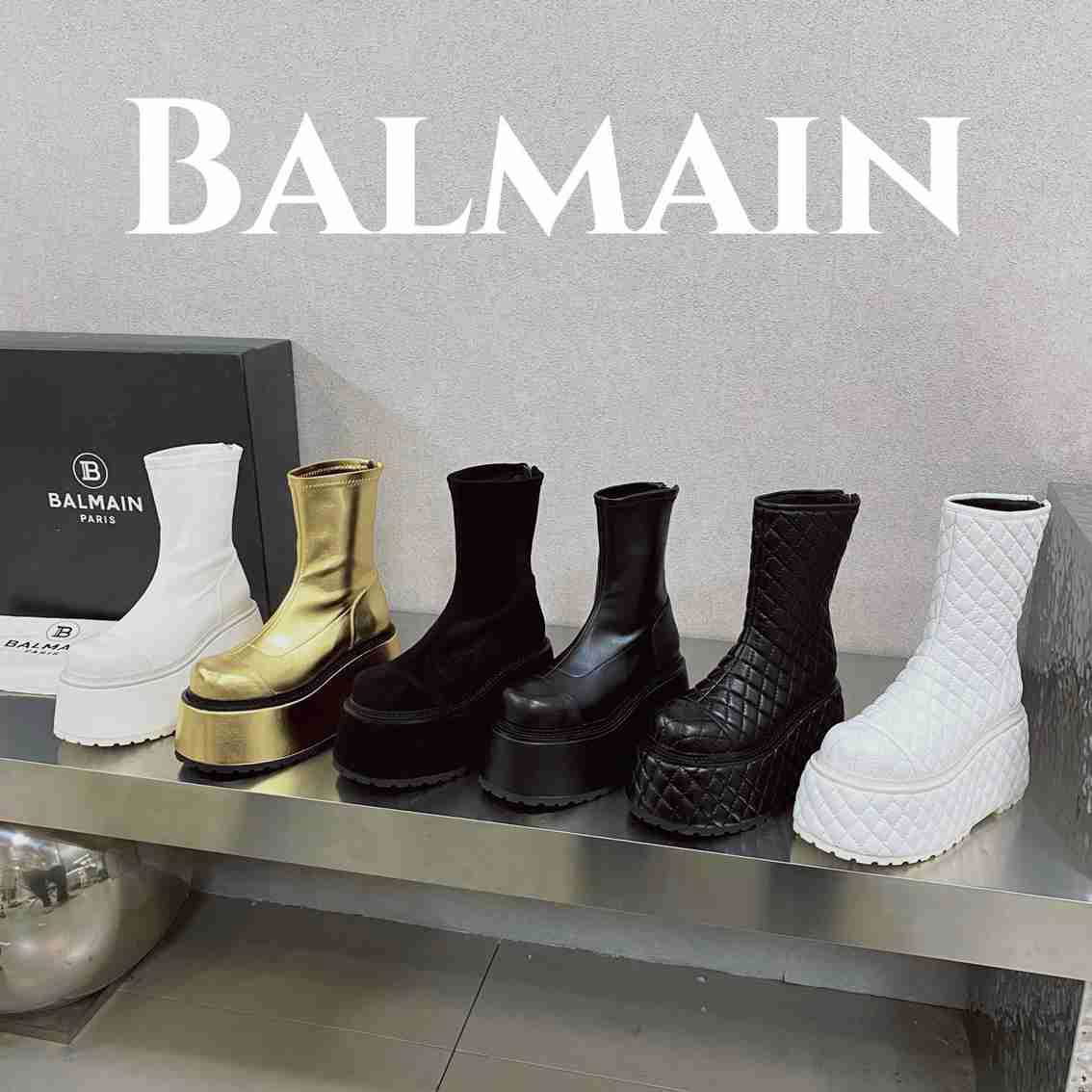 Balmain Platform Leather Ankle Boots Women Black 
