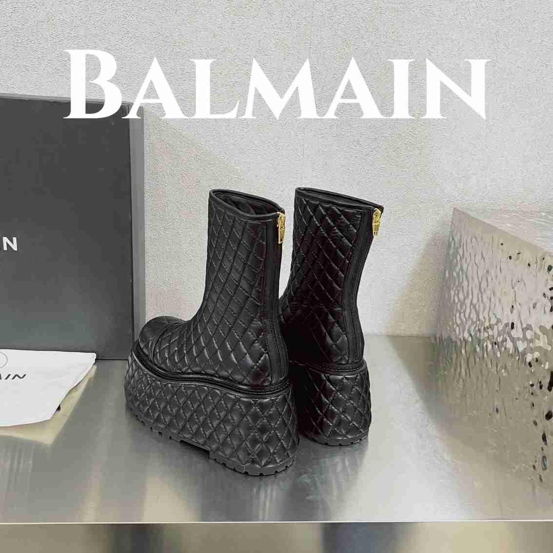 Balmain Platform Leather Ankle Boots Women Black  4