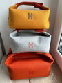 Hermes NIB Feu Bride-a-Brac Pouch Bag Women  Canvas Small Pouch Orange Burgundy