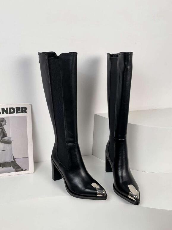 Alexander         Punk Leather Knee-High Boots         Metal Toe Boots 