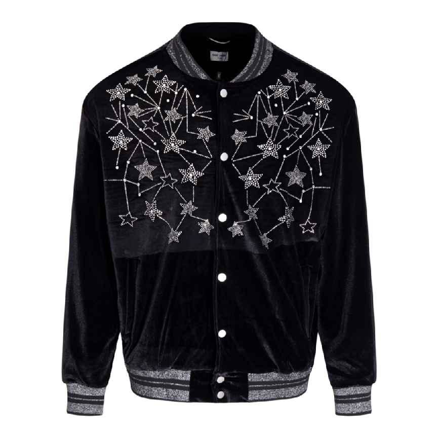 Yves Saint Laurent Beaded Jacket     Velour embellished Crystal Stars Bomber 