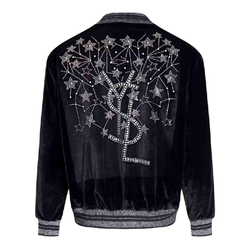 Yves Saint Laurent Beaded Jacket     Velour embellished Crystal Stars Bomber  2