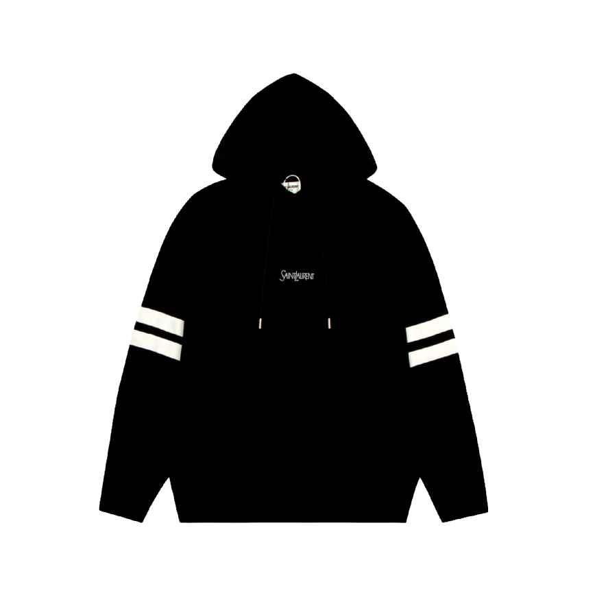 Saint Laurent Volume Class Hoodie Black SL Striped Cotton Fabric Hood