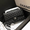 Chanel Classic Caviar Leather  Double Flap Bag Black Medium CC logo Chain Bag