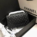 Chanel Classic Caviar Leather  Double Flap Bag Black Medium CC logo Chain Bag