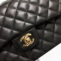 Chanel Classic Caviar Leather  Double Flap Bag Black Medium CC logo Chain Bag