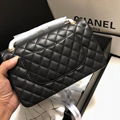 Chanel Classic Caviar Leather  Double Flap Bag Black Medium CC logo Chain Bag