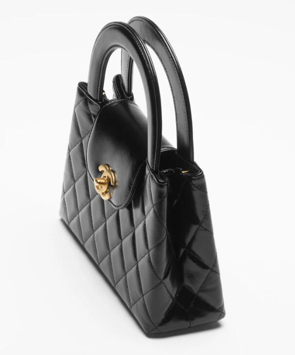        MINI SHOPPING BAG Shiny Aged Calfskin & Gold-Tone Metal Black kelly bag 5