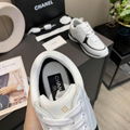 Chanel 23C White Silver Metallic CC Logo Lace Up Flat Runner Trainer Sneaker