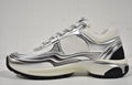        23C White Silver Metallic CC Logo Lace Up Flat Runner Trainer Sneaker 4