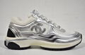        23C White Silver Metallic CC Logo Lace Up Flat Runner Trainer Sneaker 1