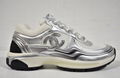 Chanel 23C White Silver Metallic CC Logo Lace Up Flat Runner Trainer Sneaker