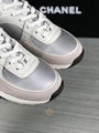 Chanel 23C White Silver Metallic CC Logo Lace Up Flat Runner Trainer Sneaker