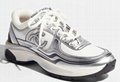        23C White Silver Metallic CC Logo Lace Up Flat Runner Trainer Sneaker 3