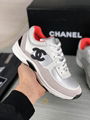 Chanel 23C White Silver Metallic CC Logo Lace Up Flat Runner Trainer Sneaker