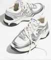 Chanel 23C White Silver Metallic CC Logo Lace Up Flat Runner Trainer Sneaker