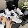 Chanel 23C White Silver Metallic CC Logo Lace Up Flat Runner Trainer Sneaker