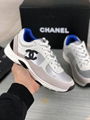 Chanel 23C White Silver Metallic CC Logo Lace Up Flat Runner Trainer Sneaker