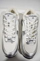 Chanel 23C White Silver Metallic CC Logo Lace Up Flat Runner Trainer Sneaker