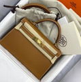 Hermes Kelly Mini II Sellier Gold Epsom Handbag Women Fashion Totes 