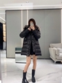 Moncler Aphroti Long Down Jacket Women Quilted Nylon Down Jacket with Fur hoodie