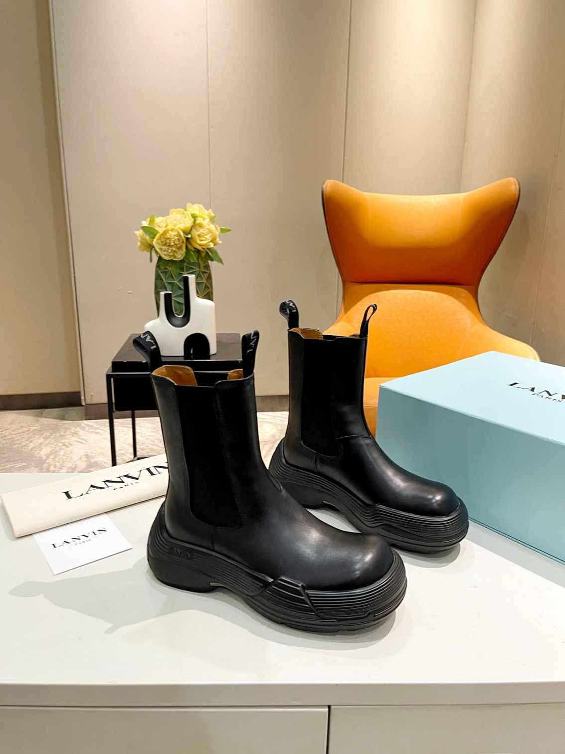 Lanvin Black Flash-X Bold Ankle-high Buffed Calfskin Chelsea Boots