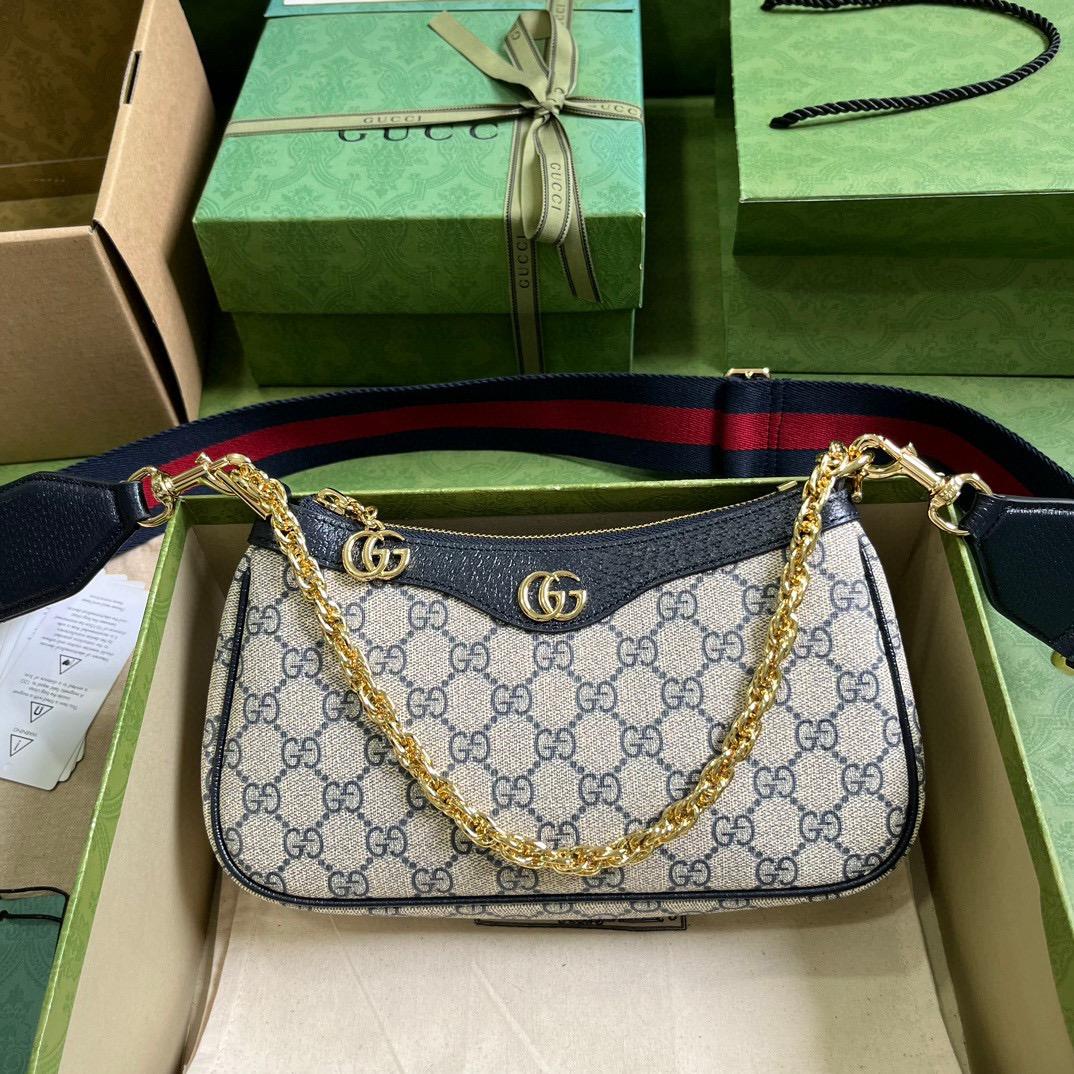       OPHIDIA GG SMALL HANDBAG Women Beige and blue GG         canvas Bag  1