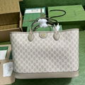 Gucci OPHIDIA MEDIUM TOTE BAG Beige and white GG Supreme canvas travel bag