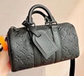 Louis Vuitton Keepall Bandouliere 25 Black LV Taurillon Monogram Leather Bag