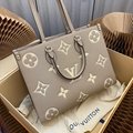 Louis Vuitton OnTheGo Tote MM Black/Beige Leather LV Tote Bag