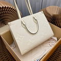 Louis Vuitton Onthego PM  Monogram Empreinte Leather Tote LV Beige/Cream Onthego
