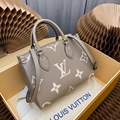 Louis Vuitton Onthego PM  Monogram Empreinte Leather Tote LV Beige/Cream Onthego