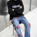 Chrome Hearts Stencil Cross Patch Denim Men's Navy and Red Jeans