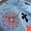 Chrome Hearts Stencil Cross Patch Denim Men's Navy and Red Jeans 7