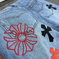 Chrome Hearts Stencil Cross Patch Denim Men's Navy and Red Jeans