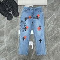 Chrome Hearts Stencil Cross Patch Denim Men's Navy and Red Jeans