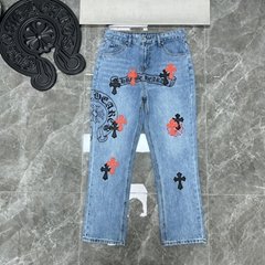 Chrome Hearts Stencil Cross Patch Denim Men's Navy and Red Jeans (Hot Product - 2*)