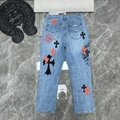 Chrome Hearts Stencil Cross Patch Denim Men's Navy and Red Jeans 2