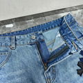 chrome hearts jeans Men Cross Leather Stitch Denim Jean