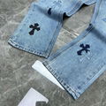 chrome hearts jeans Men Cross Leather Stitch Denim Jean