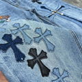 chrome hearts jeans Men Cross Leather Stitch Denim Jean