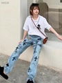 chrome hearts jeans Men Cross Leather Stitch Denim Jean