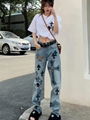 chrome hearts jeans Men Cross Leather Stitch Denim Jean