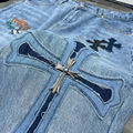 chrome hearts jeans Men Cross Leather Stitch Denim Jean