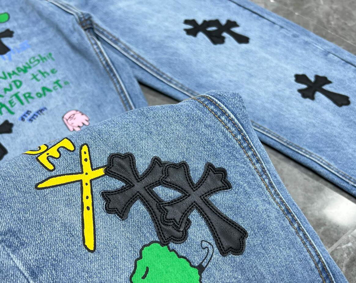 Chrome Hearts Sex Records Jeans Cross Embroidery Graffiti Casual Denim Jeans  5