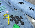 Chrome Hearts Sex Records Jeans Cross Embroidery Graffiti Casual Denim Jeans 