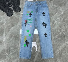 Chrome Hearts Sex Records Jeans Cross Embroidery Graffiti Casual Denim Jeans 